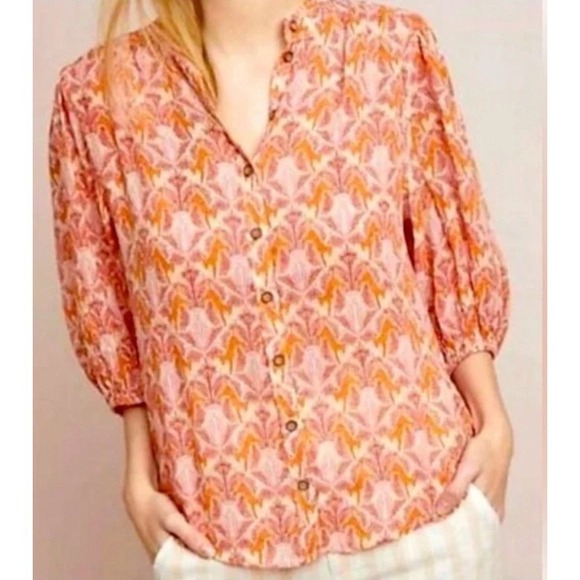 Boho Maeve Anthropologie 3/4 Elastic Balloon Sleeve Size 6 Feminine Flirty - Picture 3 of 11